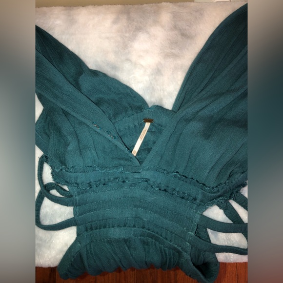 Vintage Free People Cut Out Dress XS Mini Sundress Flowy Loose Deep V - Picture 10 of 10